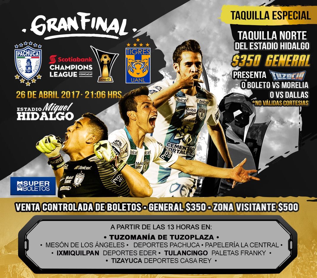 Boletos final Pachuca vs Tigres Concachampions 2016-2017